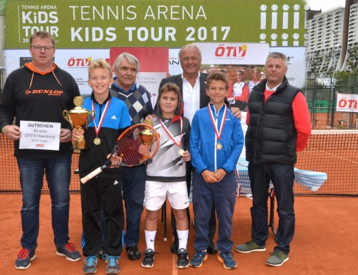 Zleva: Vítěz Moritz Lesjak, finalista Lazic Manuel a třetí Sebastian Sorger (Foto: Tennis Arena)